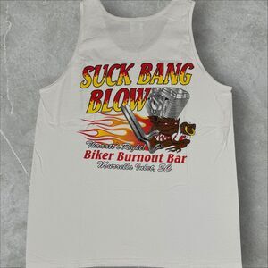 VTG Y2K Suck Bang Blow Biker Burnout Bar Marrells Inlet, SC Tank Top - Medium